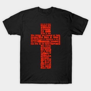 Funky Red Retro Style Names of Jesus Cross T-Shirt